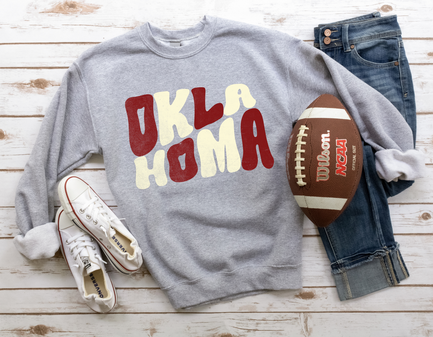 DTF OKLAHOMA CRIMSON/CREAM BUBBLE GRUNGE TRANSFER