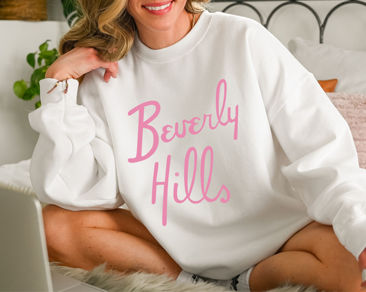 DTF BEVERLY HILLS PINK SCRIPT TRANSFER