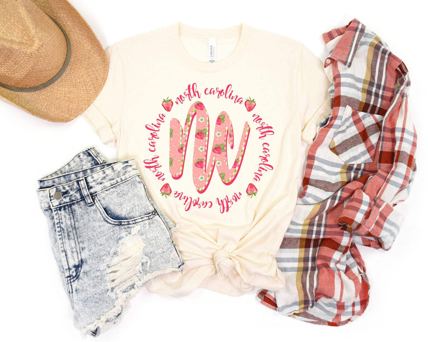 DTF NORTH CAROLINA STRAWBERRY + GINGHAM TRANSFER