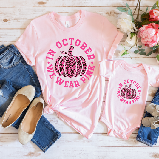 DTF IN OCT WE WEAR PINK LEO PUMPKIN TRANSFER