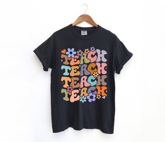 DTF TEACH STACKED RETRO FLOWER REG TRANSFER