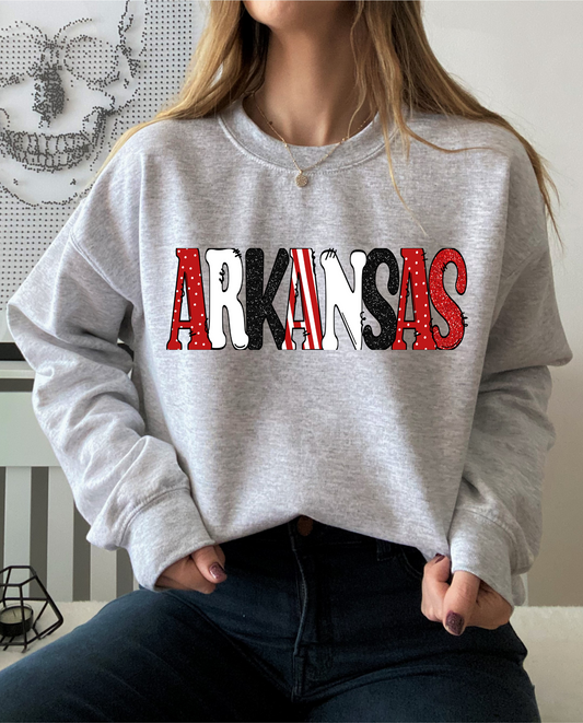 DTF ARKANSAS RED/BLACK STRIPES AND DOTS TRANSFER