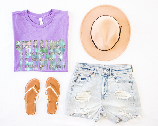 DTF TEACHER SILVER RHINESTONE TRANSFER