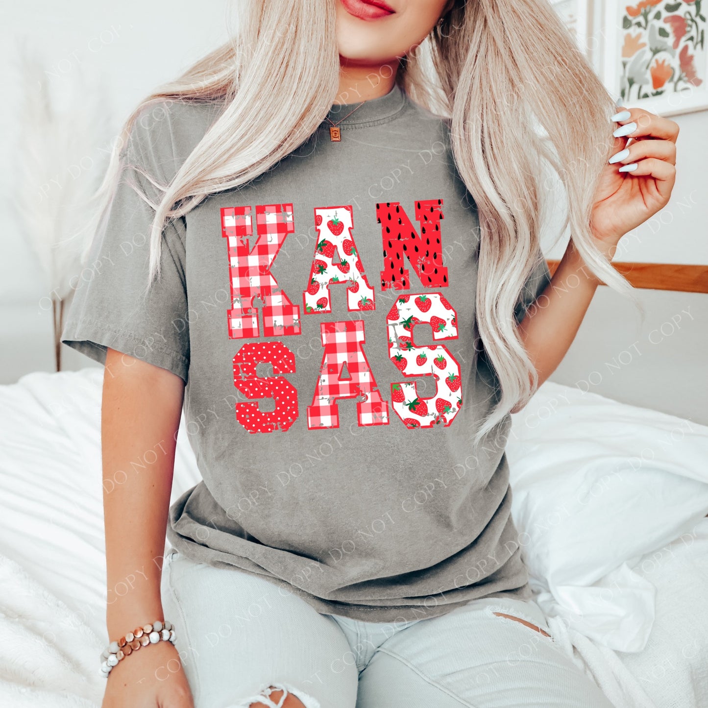 DTF KANSAS STRAWBERRY DOTS/GINGHAM TRANSFER