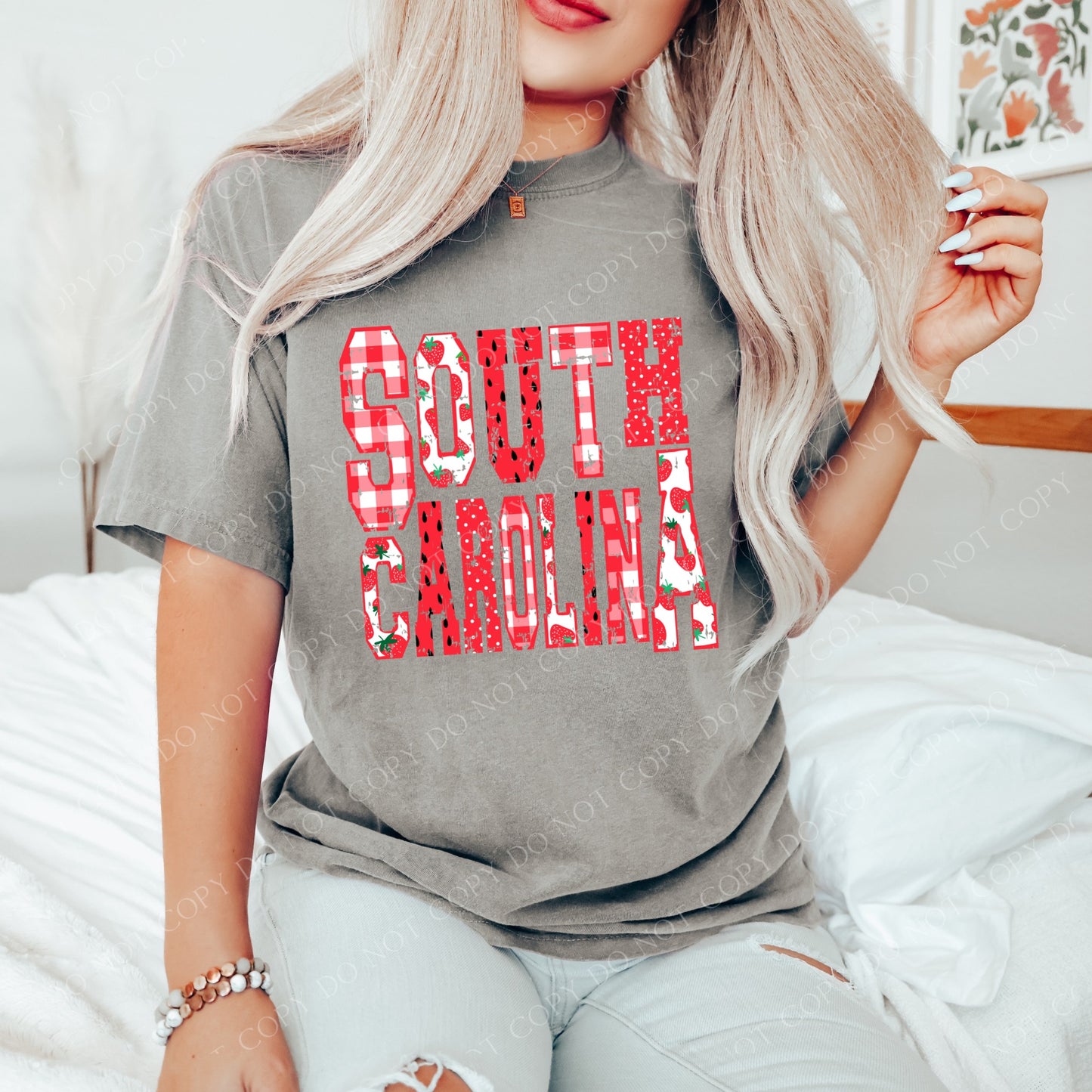 DTF SOUTH CAROLINA STRAWBERRY DOTS/GINGHAM TRANSFER