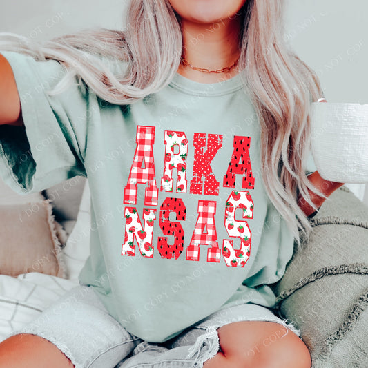 DTF ARKANSAS STRAWBERRY DOTS/GINGHAM TRANSFER