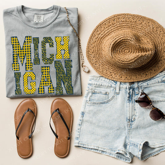 DTF MICHIGAN NAVY/YELLOW PATTERNED TRANSFER