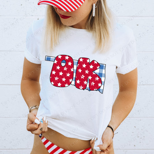 DTF GINGHAM STATE STARS, RED, WHITE & BLUE TRANSFER (ALL 50 STATES)