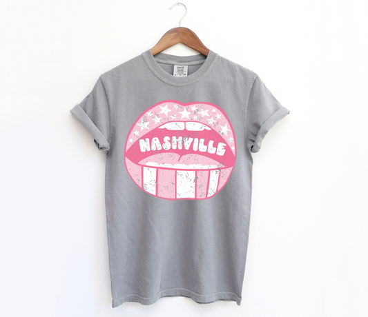 DTF NASHVILLE PINK/WHITE LIPS DISTRESSED TRANSFER