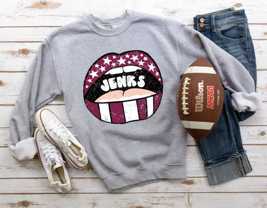 DTF JENKS MAROON/WH DISTRESSED LIPS TRANSFER