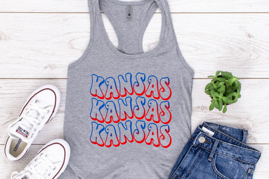 DTF KANSAS RED & BLUE WAVY TRANSFER