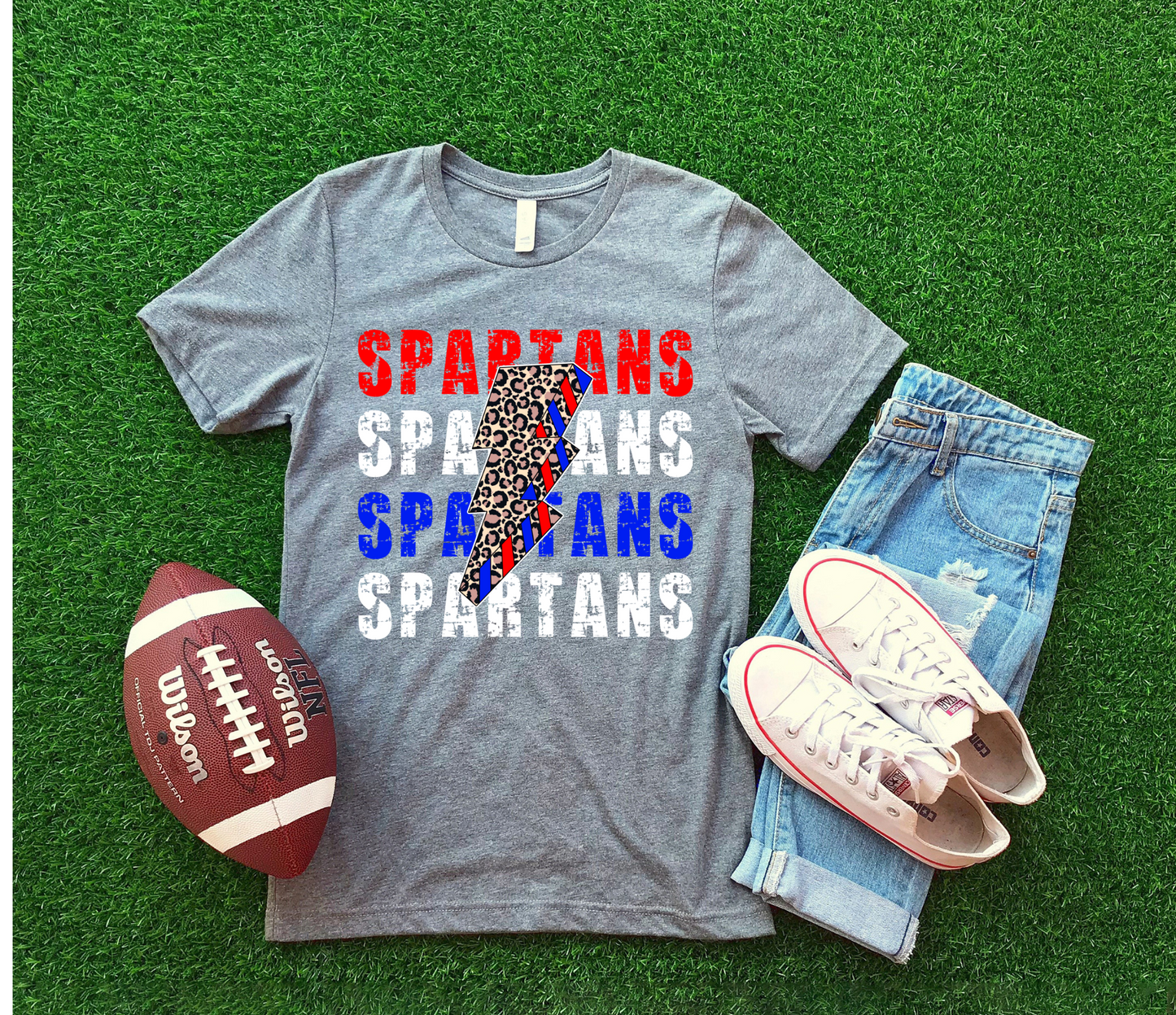 DTF SPARTANS RED/ROYAL STACKED LB TRANSFER