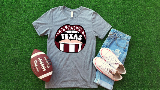 DTF TEXAS MAROON LIPS DISTRESSED TRANSFER