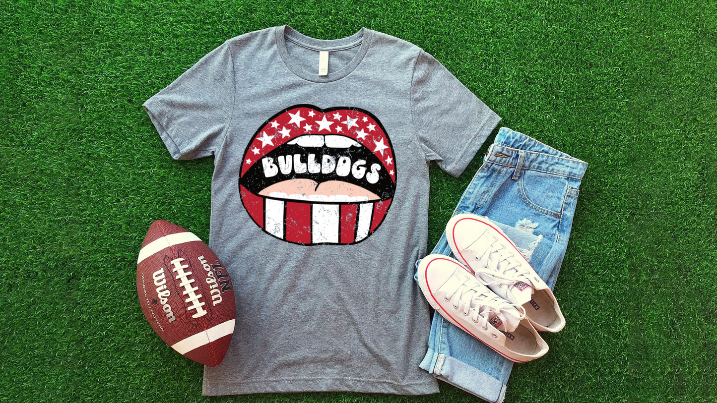 DTF BULLDOGS RED/WHITE LIPS DISTRESSED TRANSFER