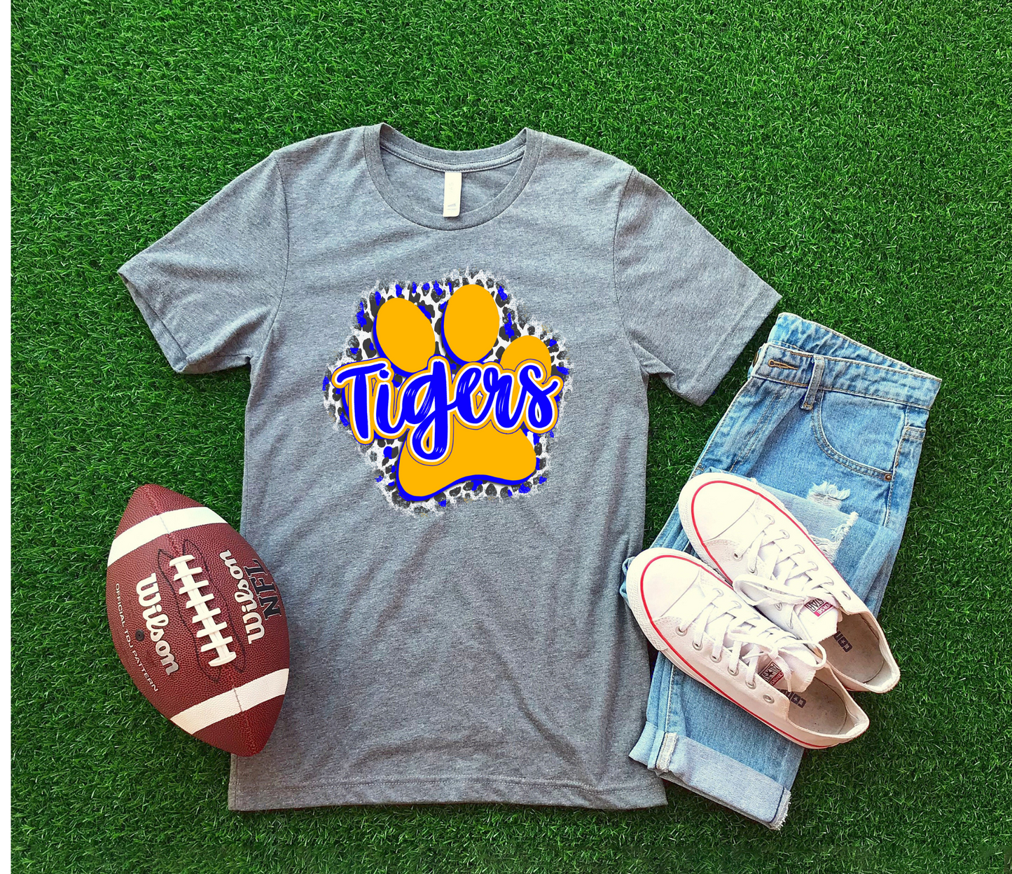 DTF TIGERS ROYAL/YELLOW LEOPARD PAW TRANSFER