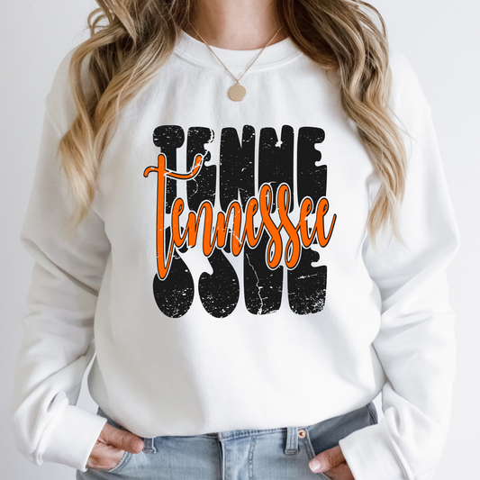 DTF Tennessee Distressed Stacked Cutout Black/Orange Transfer