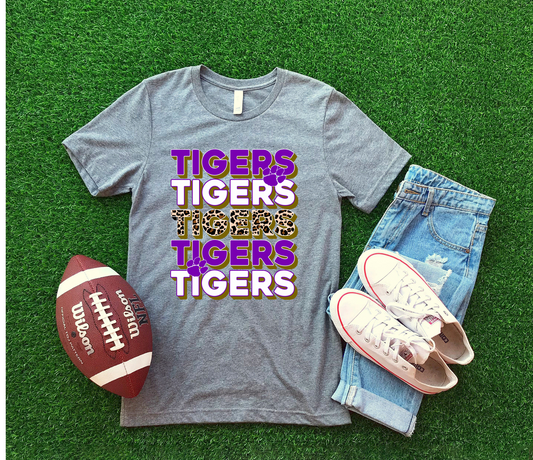 DTF TIGERS PURPLE/WHITE STACKED TRANSFER