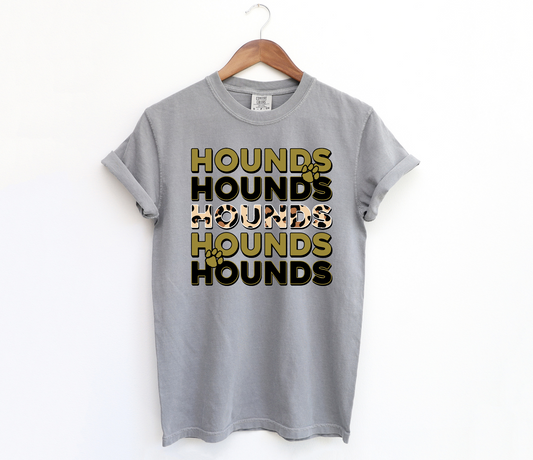 DTF HOUNDS BLACK/GOLD  STACKED TRANSFER