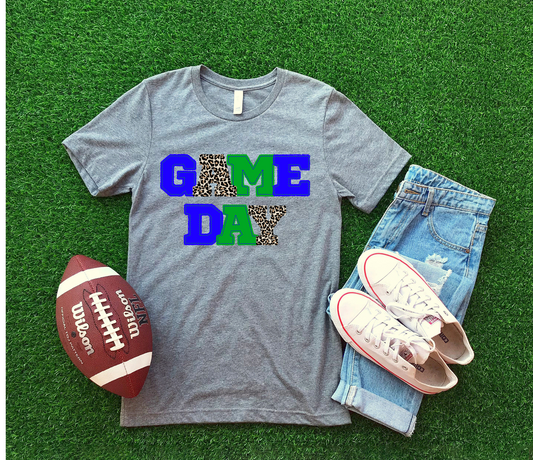 DTF GAME DAY ROYAL/GREEN PATCHWORK TRANSFER