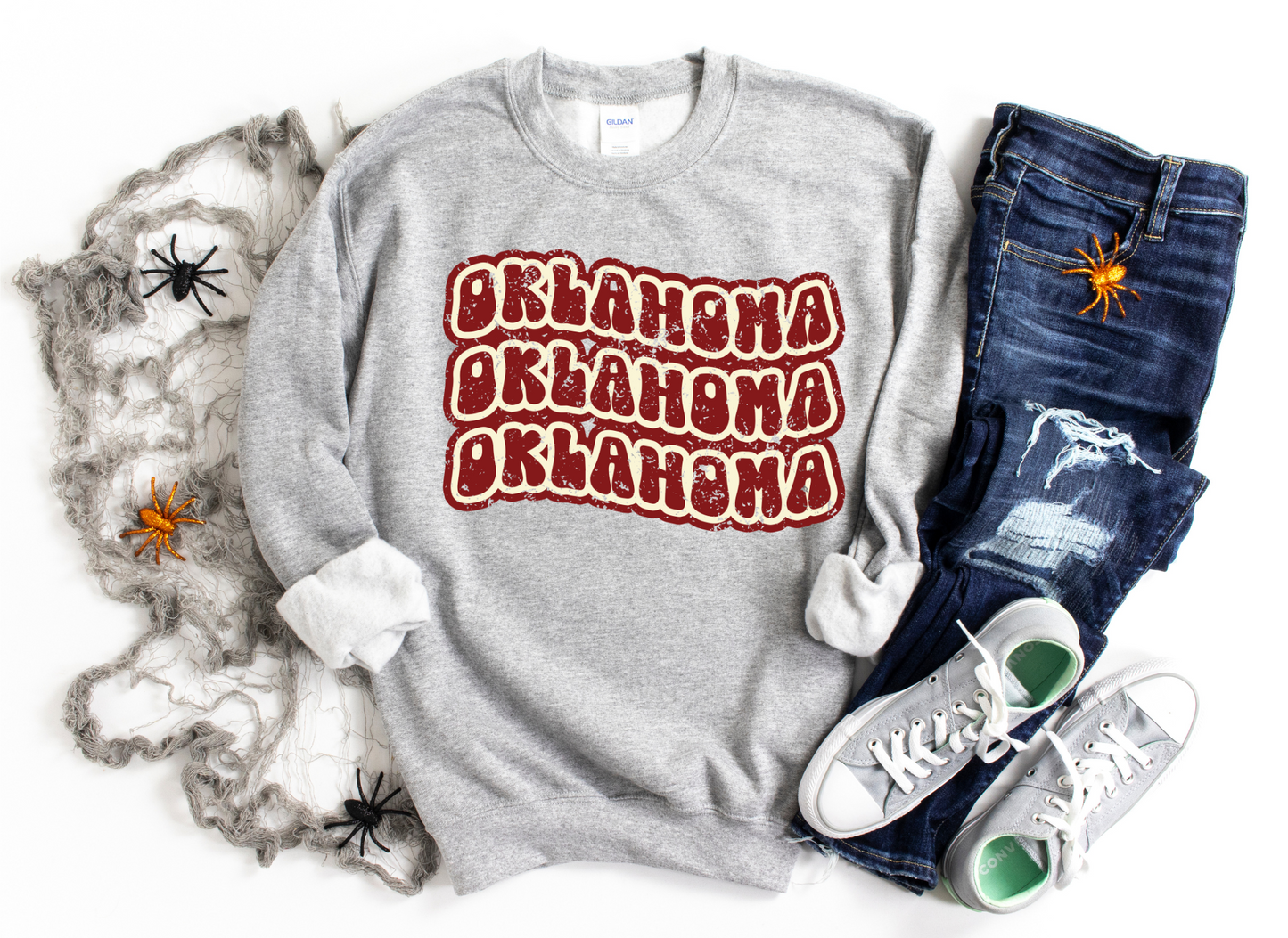 DTF OKLAHOMA CRIMSON & CREAM WAVY DISTRESSED STACKED TRANSFER