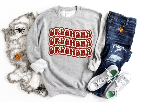 DTF OKLAHOMA CRIMSON & CREAM WAVY DISTRESSED STACKED TRANSFER