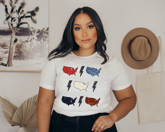 DTF USA Collage Lightning Bolt Distressed Transfer
