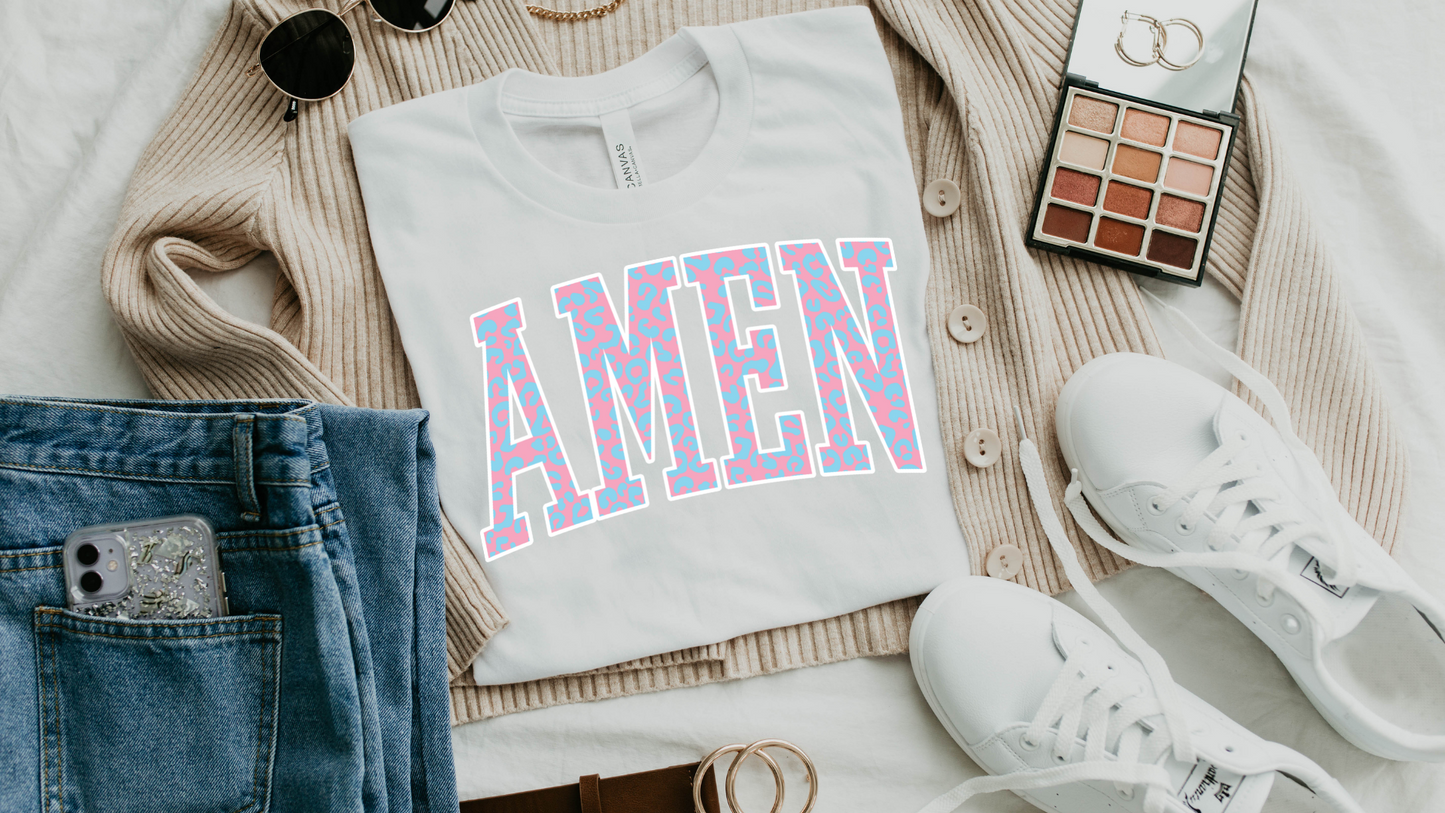 DTF AMEN PINK + TEAL LEOPARD TRANSFER