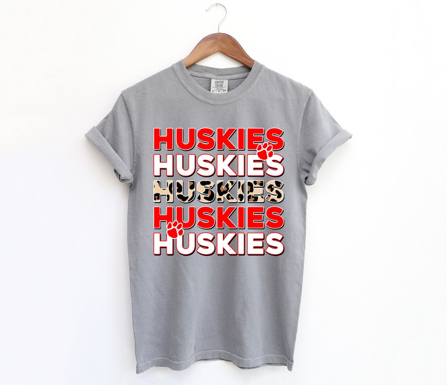 DTF HUSKIES RED/LEO STACKED TRANSFER