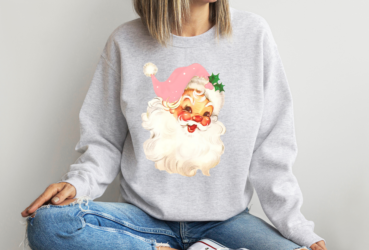 DTF VINTAGE SANTA W/ PINK HAT TRANSFER