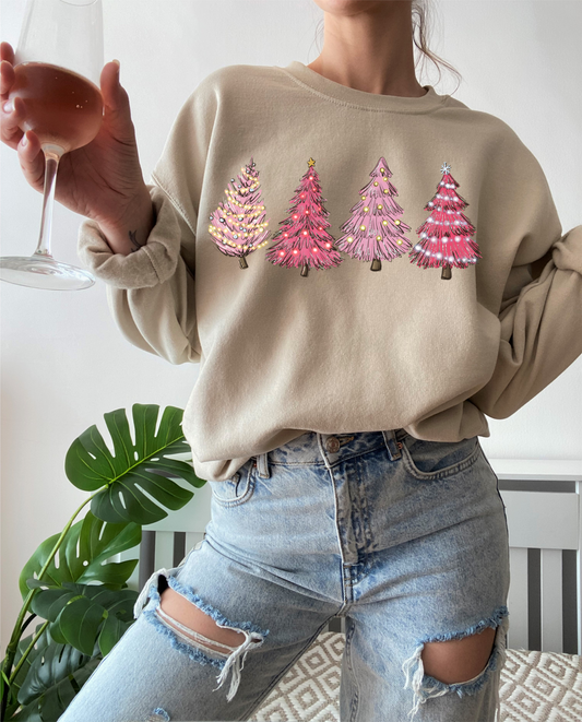 DTF PINK WHIMSICAL CHRISTMAS TREES TRANSFER