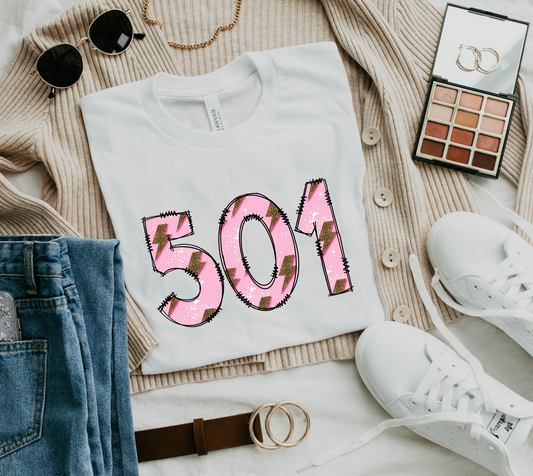 DTF PINK DISTRESSED 501 AREA CODE LB TRANSFER