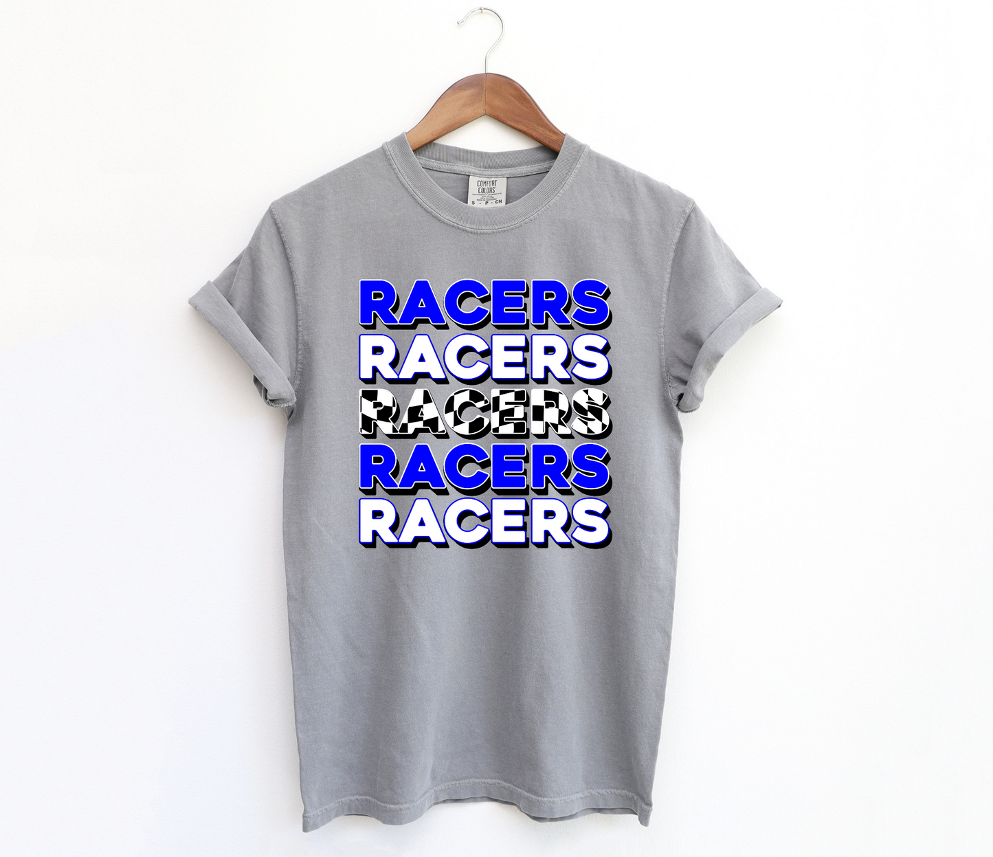 DTF RACERS ROYAL BLUE/CHECKERED STACKED TRANSFER