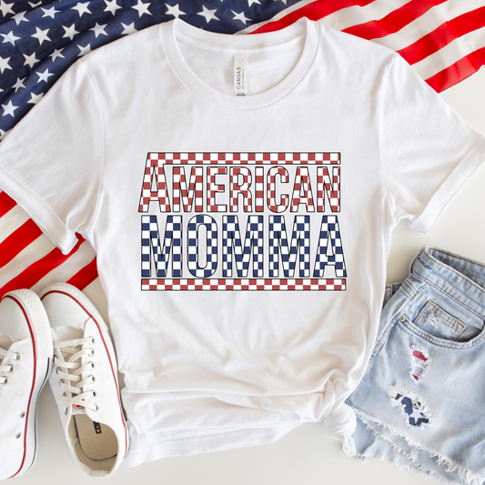 DTF AMERICAN MAMA RED/BLUE CHECKERED TRANSFER