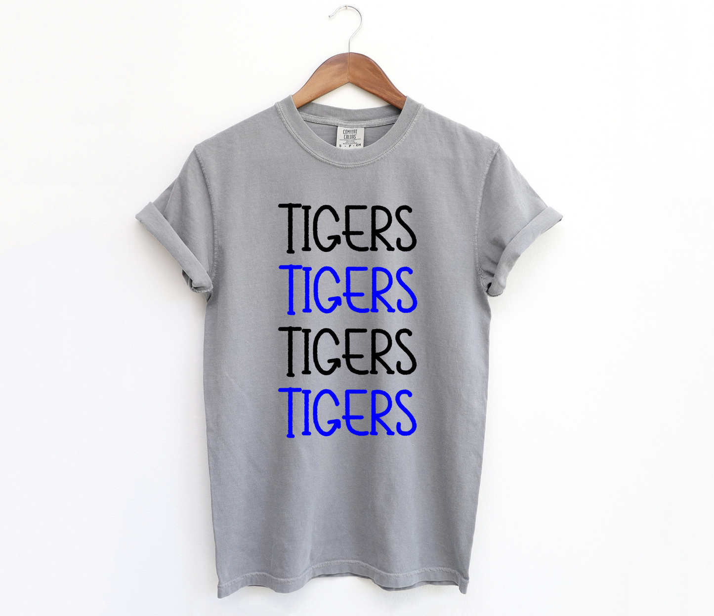DTF TIGERS ROYAL/BLACK STACKED TRANSFER