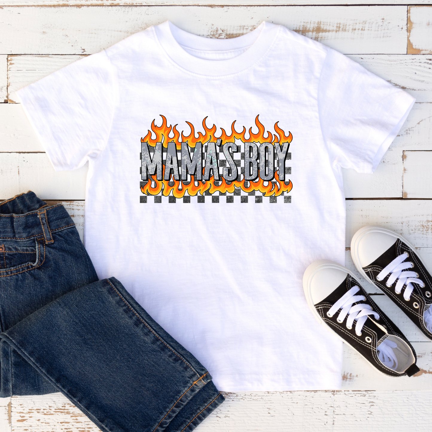 DTF MAMA'S BOY CHECKERED/FIRE TRANSFER