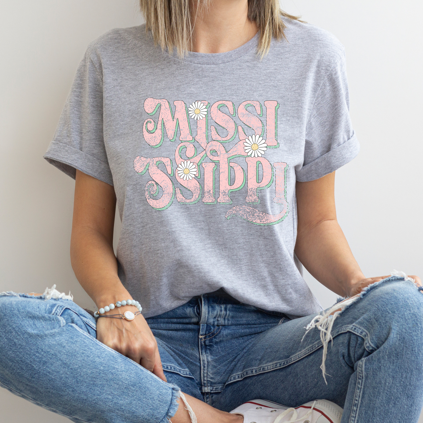 DTF MISSISSIPPI DISTRESSED FLORAL SCRIPT TRANSFER