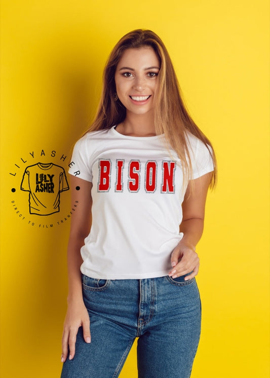 Dtf Bison Red/silver Varsity Transfer