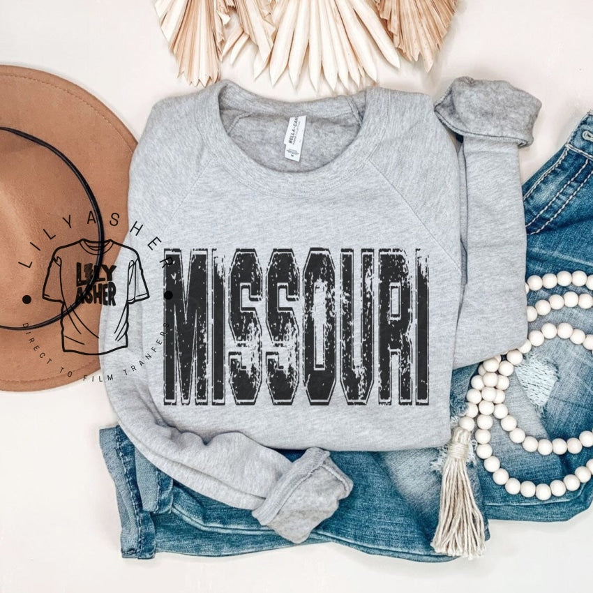 Dtf Black Missouri Distressed Transfer