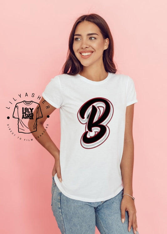 Dtf Black/red B Baseball Stitch Transfer