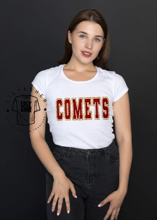 Dtf Comets Maroon/gold Varsity Transfer