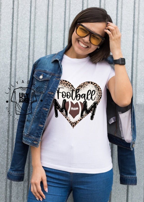 Dtf Football Mom Leopard Heart