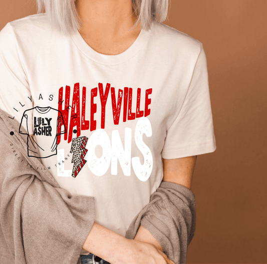 Dtf Haleyville Lions Red/white Lb Transfer