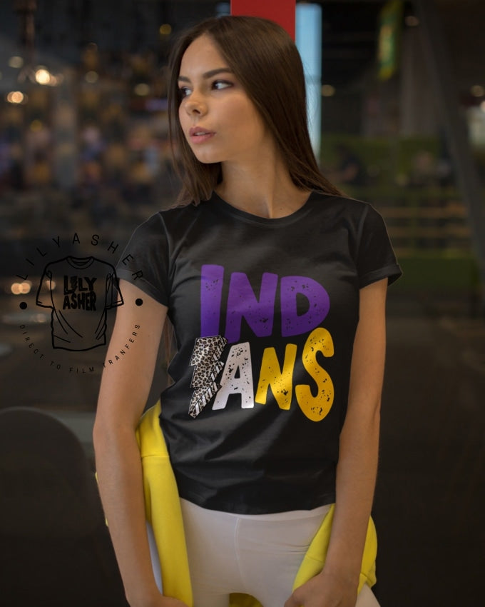 Dtf Indians Purple Yellow & White Lightning Bolt Transfer