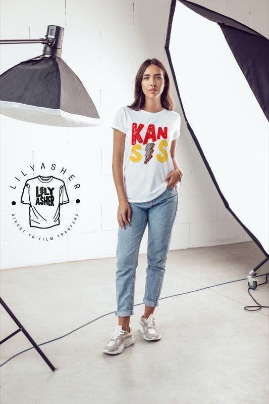 Dtf Kansas Red & Yellow Lightning Bolt Transfer