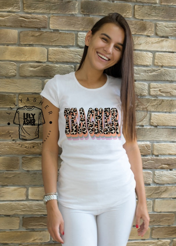 Dtf Retro Leopard Teacher Transfer