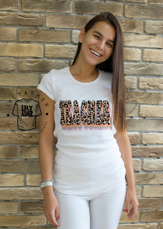 Dtf Retro Leopard Teacher Transfer