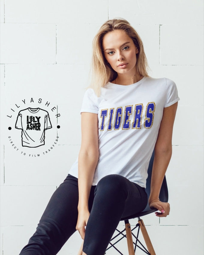 Dtf Tigers Royal Blue/gold Varsity Transfer