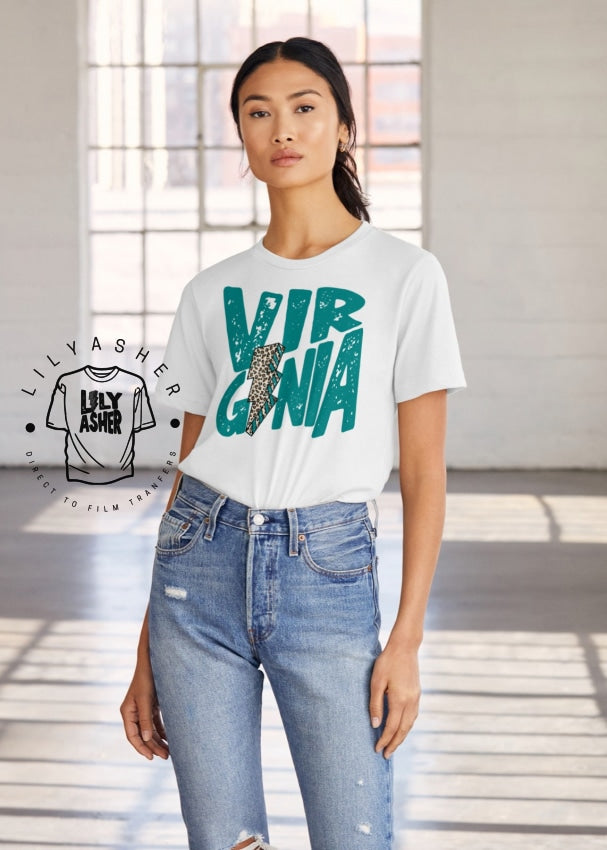 Dtf Virginia Teal Lightning Bolt Transfer