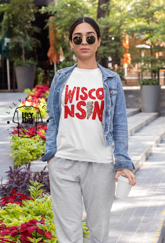 Dtf Wisconsin Red Lightning Bolt Transfer